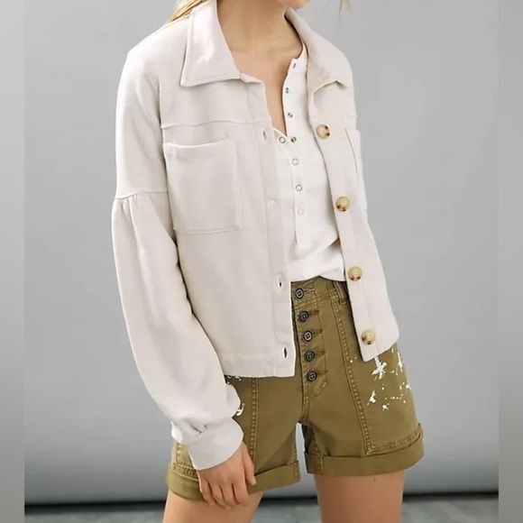 Anthropologie T LA Melora Shacket 100% Cotton Sz M Natural - Picture 1 of 8